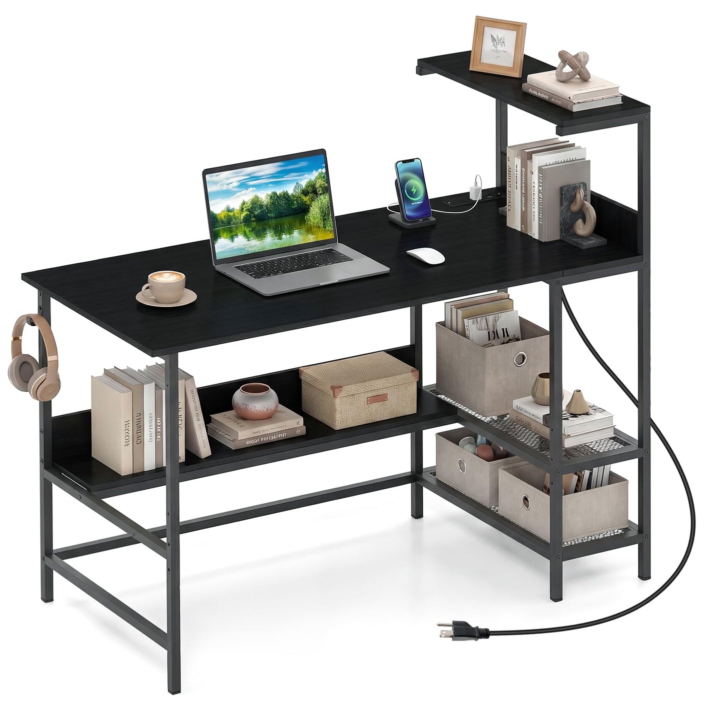 Tangkula 48" Reversible Computer Desk with Bookshelves