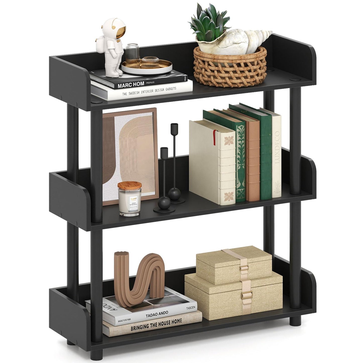 Tangkula 3-Tier Bookshelf Multipurpose Wood Standing Display Rack(1/2)