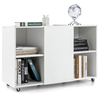 Tangkula Wood File Cabinet with Wheels, Mobile Storage Cabinet with 6 Compartments