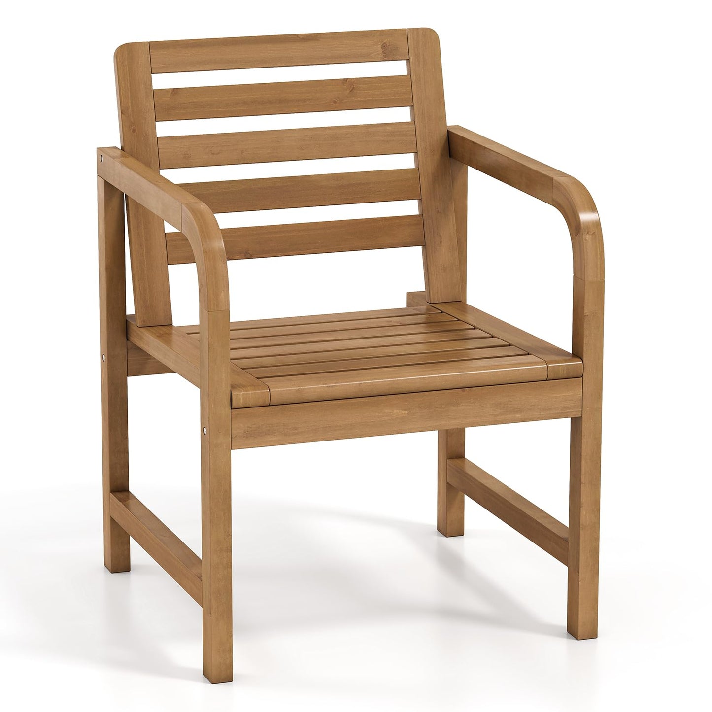 Tangkula Solid Teak Outdoor Dining Chair with Slanted Back & Slatted Seat