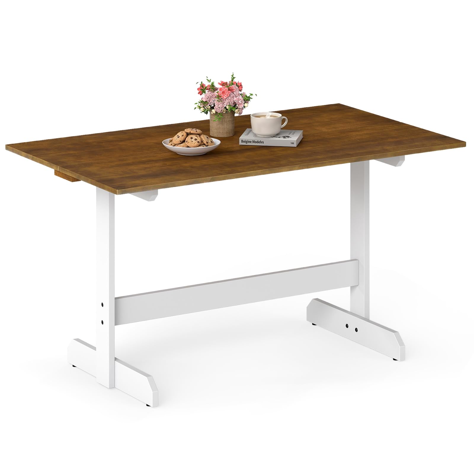 Tangkula Table à manger rectangulaire de 140 cm pour 4 à 6 personnes pour salle à manger et salon