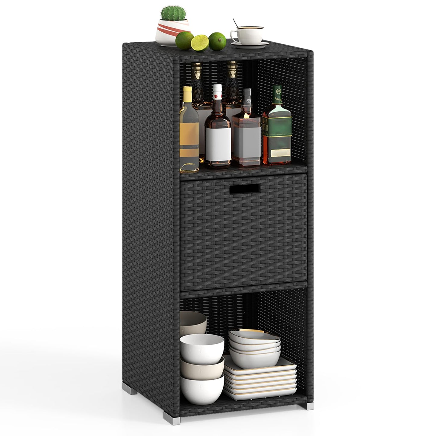 Tangkula Rattan Outdoor Storage Cabinet