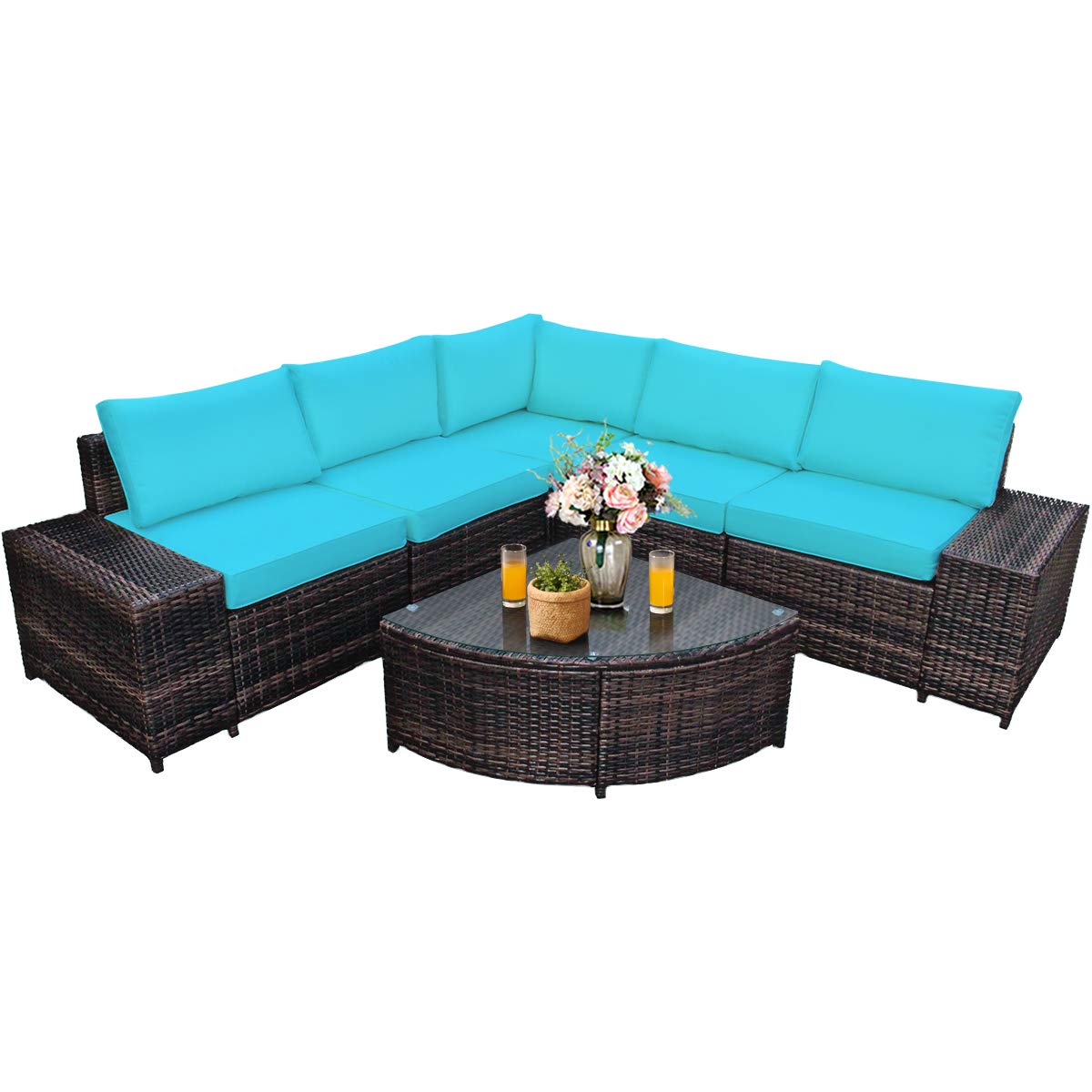 Tangkula 6 Piece Wicker Patio Furniture Set for Backyard