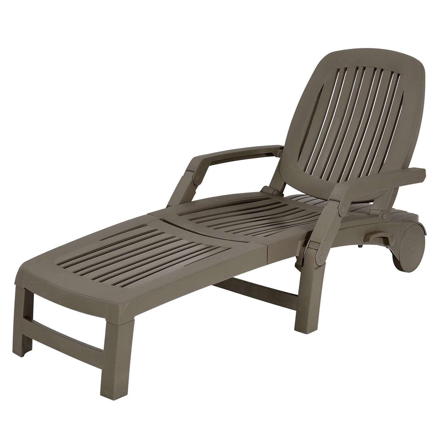 Outdoor Chaise Lounge Chair, 5-Position Adjustable Recliner with Storage Box and Flexible Wheels
