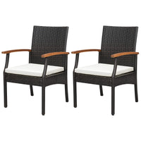Tangkula Patio Wicker Chair Set of 2, Outdoor PE Rattan Chairs with Soft Zippered Cushion & Acacia Wood Armrests