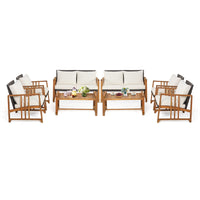 Tangkula 4 Pieces Patio Sofa Set, Outdoor Mix Brown Rattan Conversation Set with Acacia Wood Frame