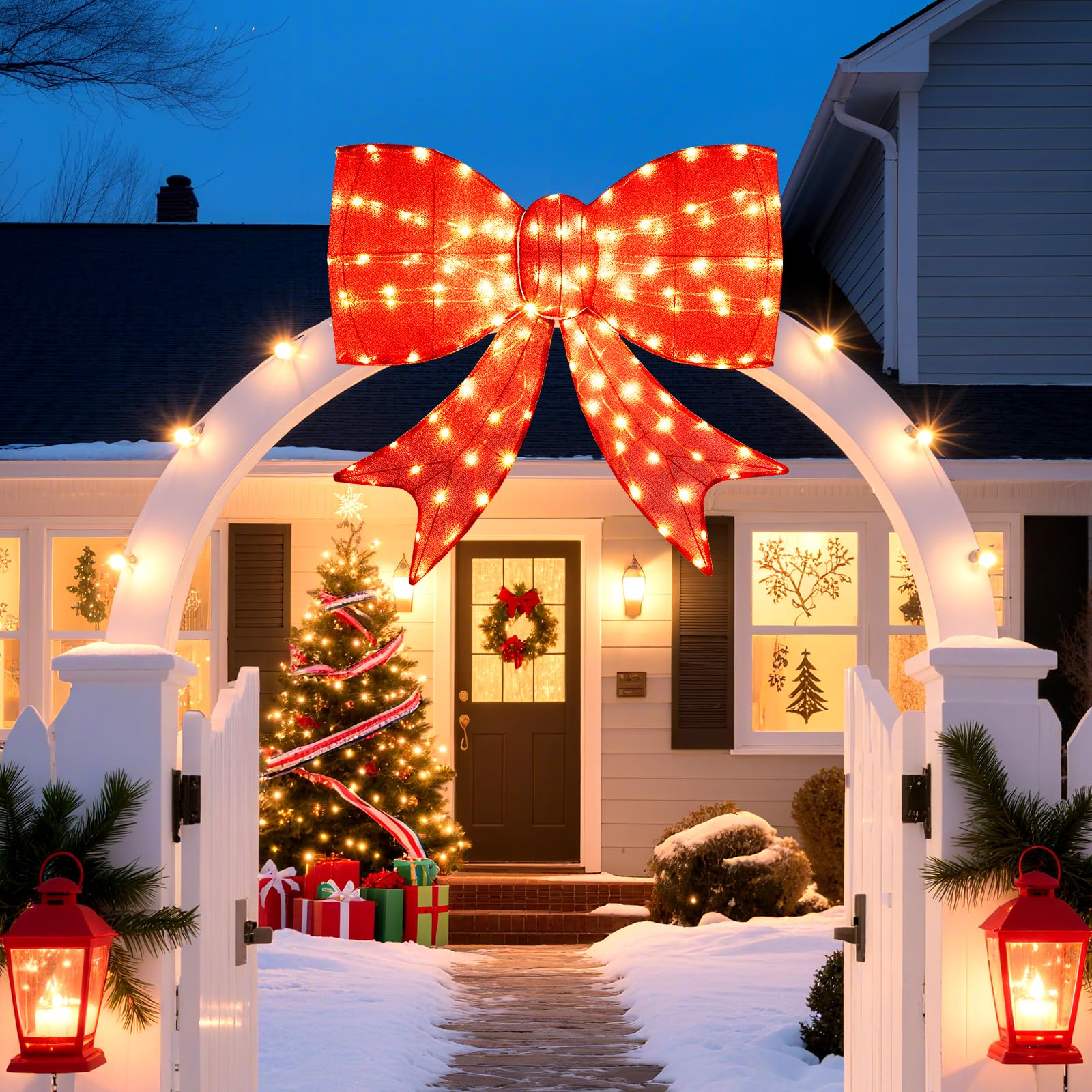 Décoration de nœud de Noël lumineux Tangkula 37 po