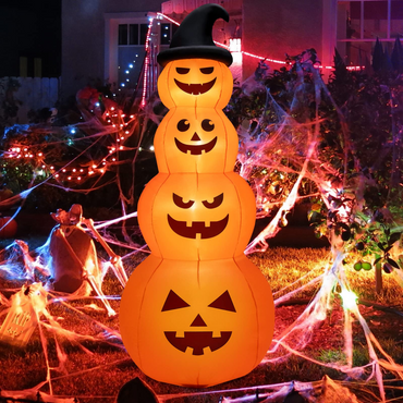 Tangkula 8 FT Halloween Inflatable Pumpkin, 4 Pumpkins Stack Halloween Decorations