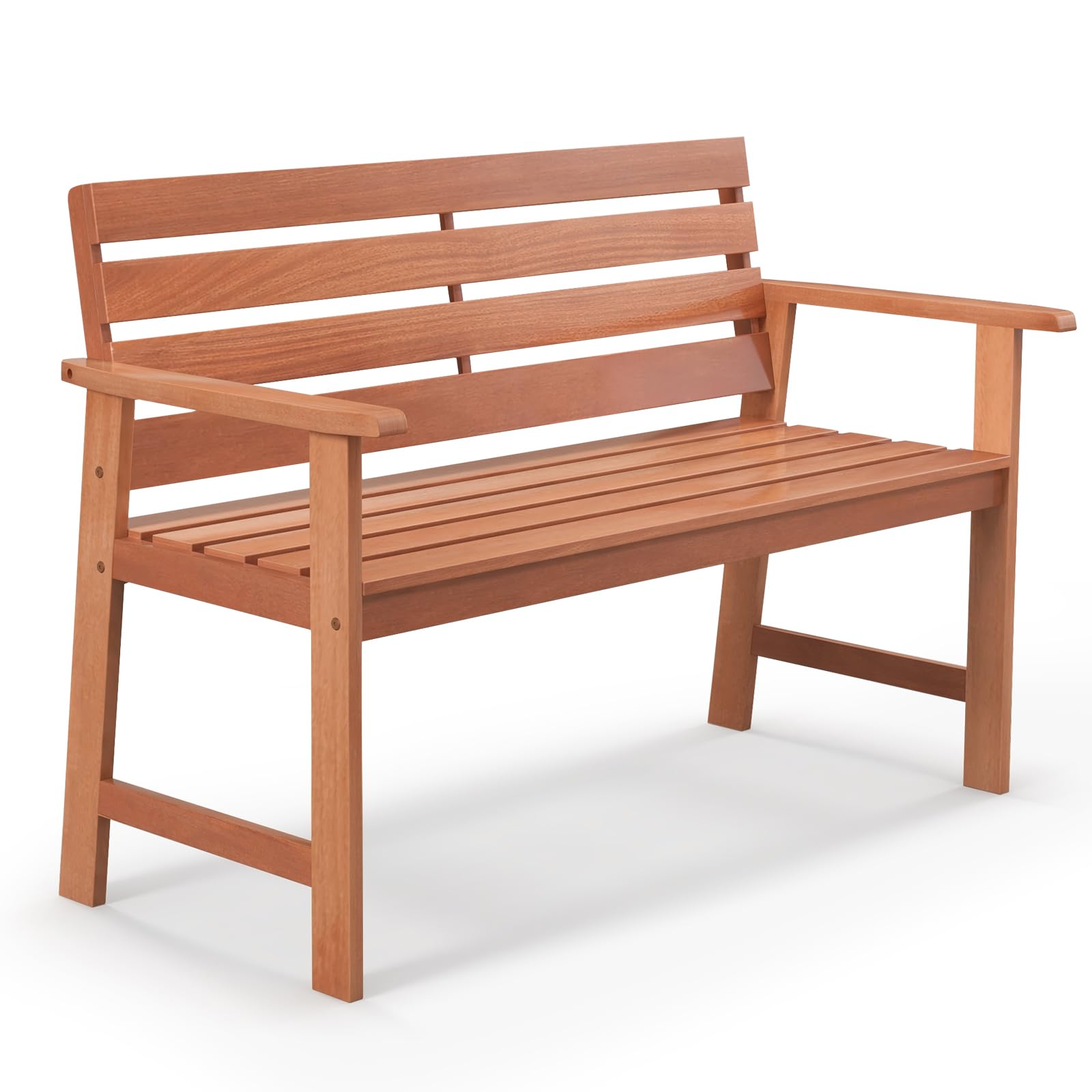 Tangkula 48 Inch Hardwood Patio Bench, Wood 2-Seat Chair with Breathable Slatted Seat & Inclined Backrest