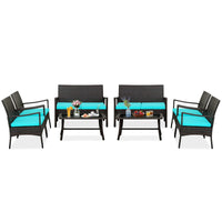 Tangkula 4 Pieces Rattan Conversation Set, Patio Sofa Couch Set with Tempered Glass Coffee Table