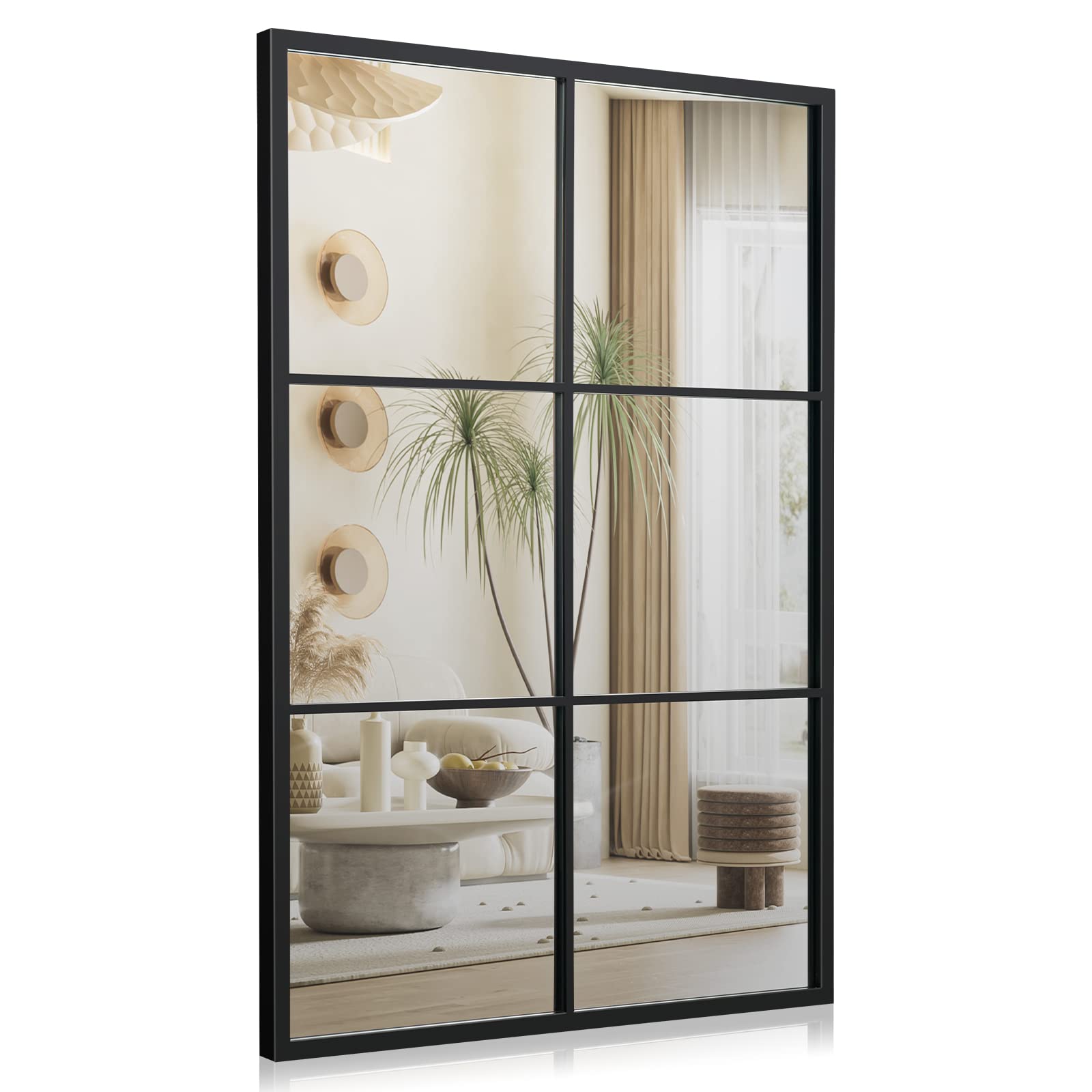 Tangkula Window Mirror 3-Layered Windowpane Mirror with Metal Frame