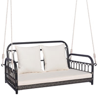 Tangkula Outdoor Wicker Porch Swing, 2-Person Hanging Seat with Seat & Back Cushions