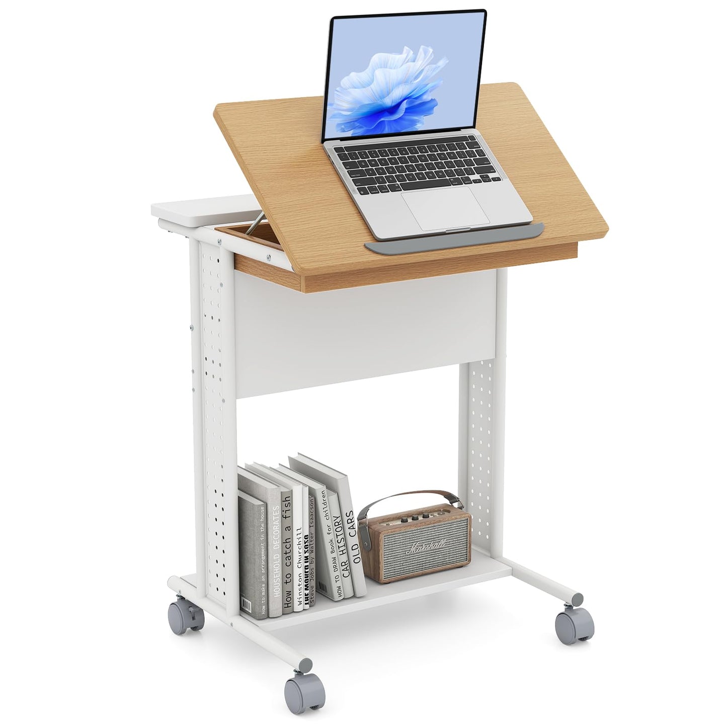 Tangkula Rolling Computer Desk Cart with Tilting Tabletop for Living Room Bedroom