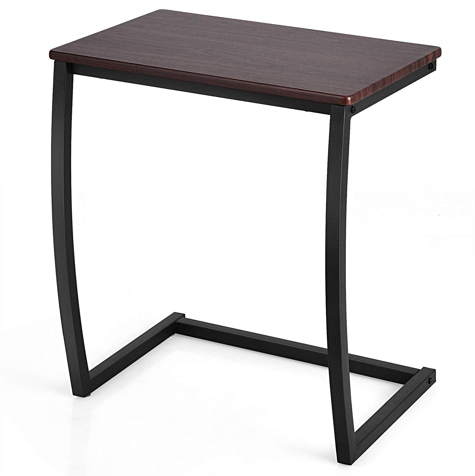 Tangkula C Shaped Couch Side Table with Steel Frame for Bed