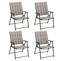 Tangkula Set of 4 Patio Folding Chairs, Outdoor Wicker Dining Chairs with Armrests (4, Mix Gray)