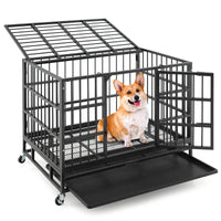 Tangkula Heavy-Duty Metal Dog Crate, Foldable Dog Kennel Crate with Lockable Wheels & Doors for Medium & Large Dogs