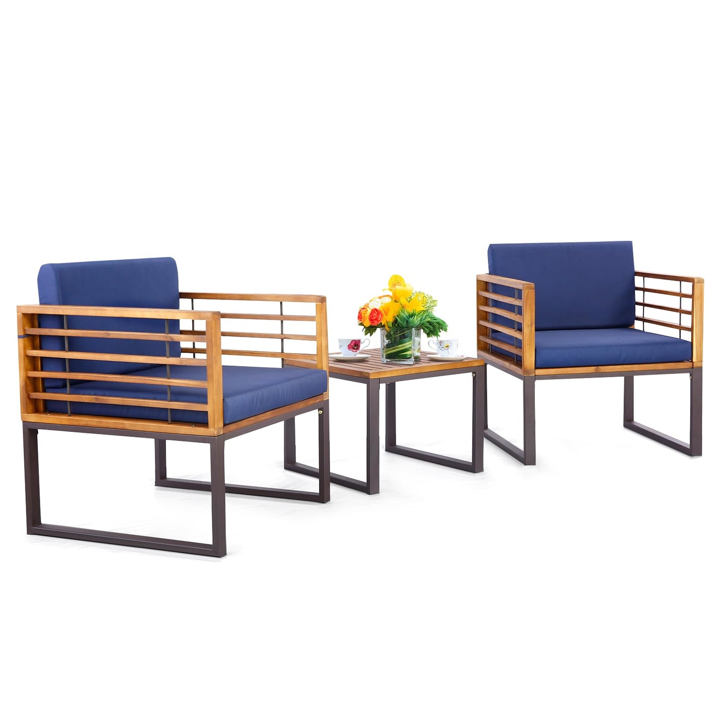 Tangkula 3 Pieces Acacia Wood Patio Bistro Set