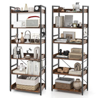 Tangkula 6-Tier Bookshelf, 70” Tall Industrial Bookcase w/Open Shelves & 4 Hooks