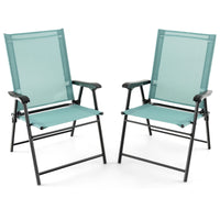 Tangkula Set of 2 Patio Folding Chairs, Portable Sling Back Chairs with Armrests and Metal Frame
