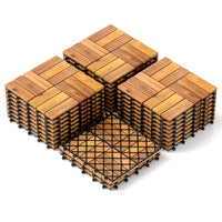Tangkula 27 PCS Acacia Wood Interlocking Patio Deck Tiles, 12" x 12" Water-Resistant Indoor Outdoor Flooring
