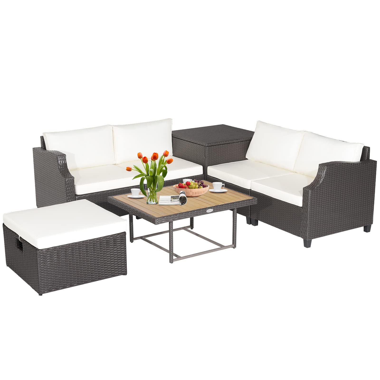 Tangkula 7 Pieces Outdoor Hand-Woven PE Wicker Furniture Set