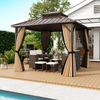 Tangkula Aluminum Frame Permanent Pavilion with Curtains