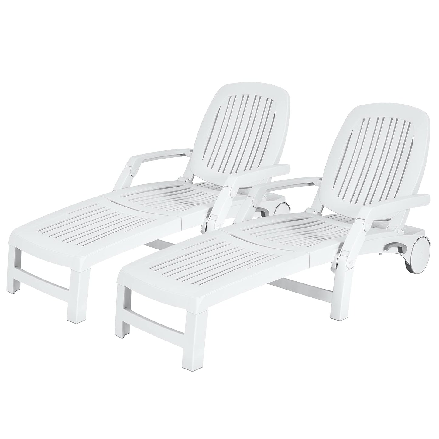 Outdoor Chaise Lounge Chair, 5-Position Adjustable Recliner with Storage Box and Flexible Wheels