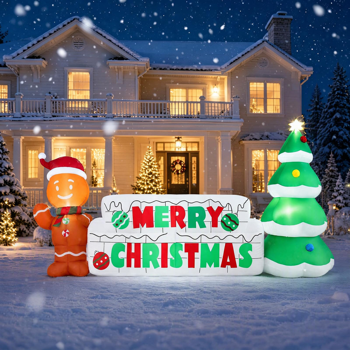 Tangkula 9.5 FT Lighted Inflatable Merry Christmas Sign Outdoor Decoration