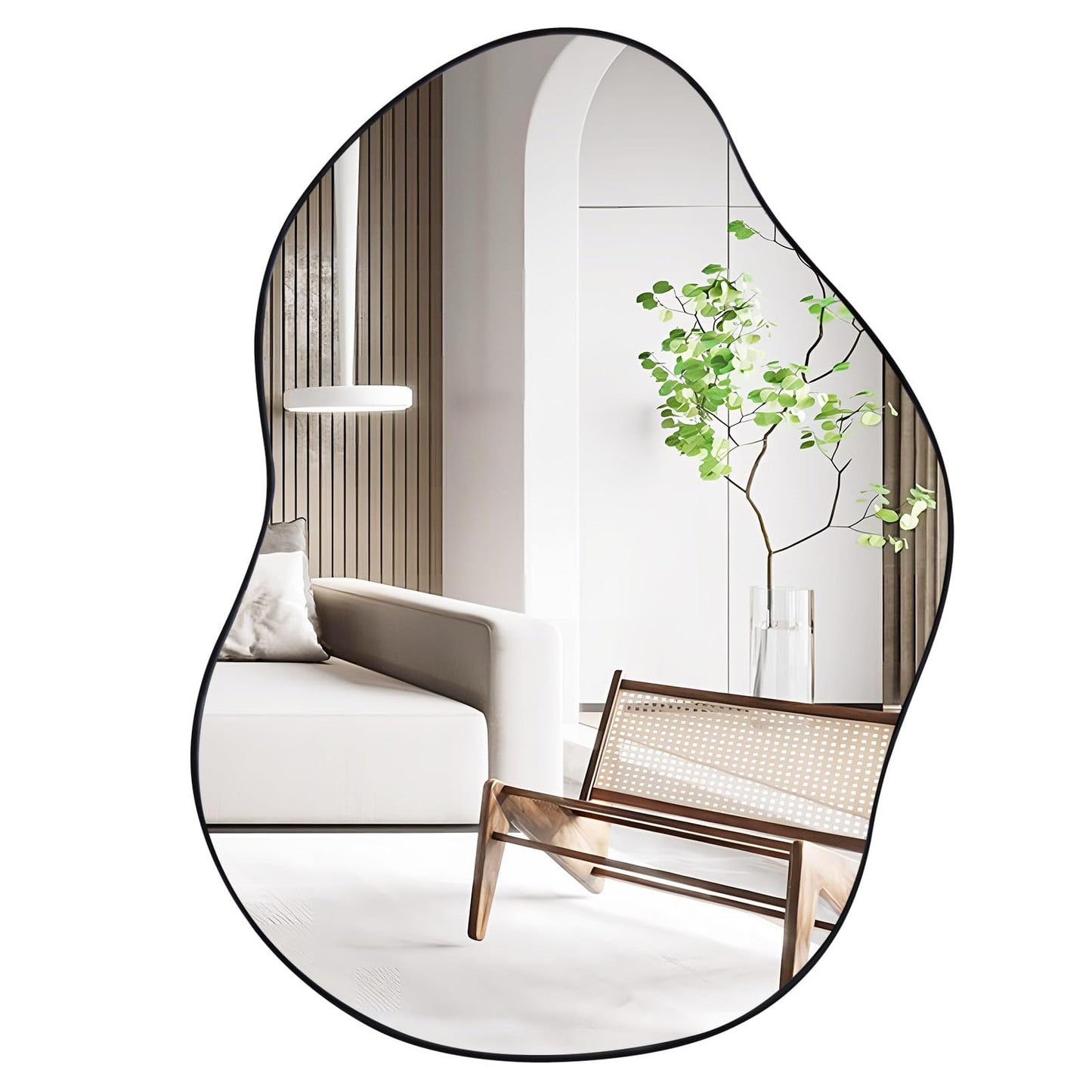 Miroir mural asymétrique Tangkula, grand miroir mural élégant de forme irrégulière avec panneau arrière de qualité supérieure