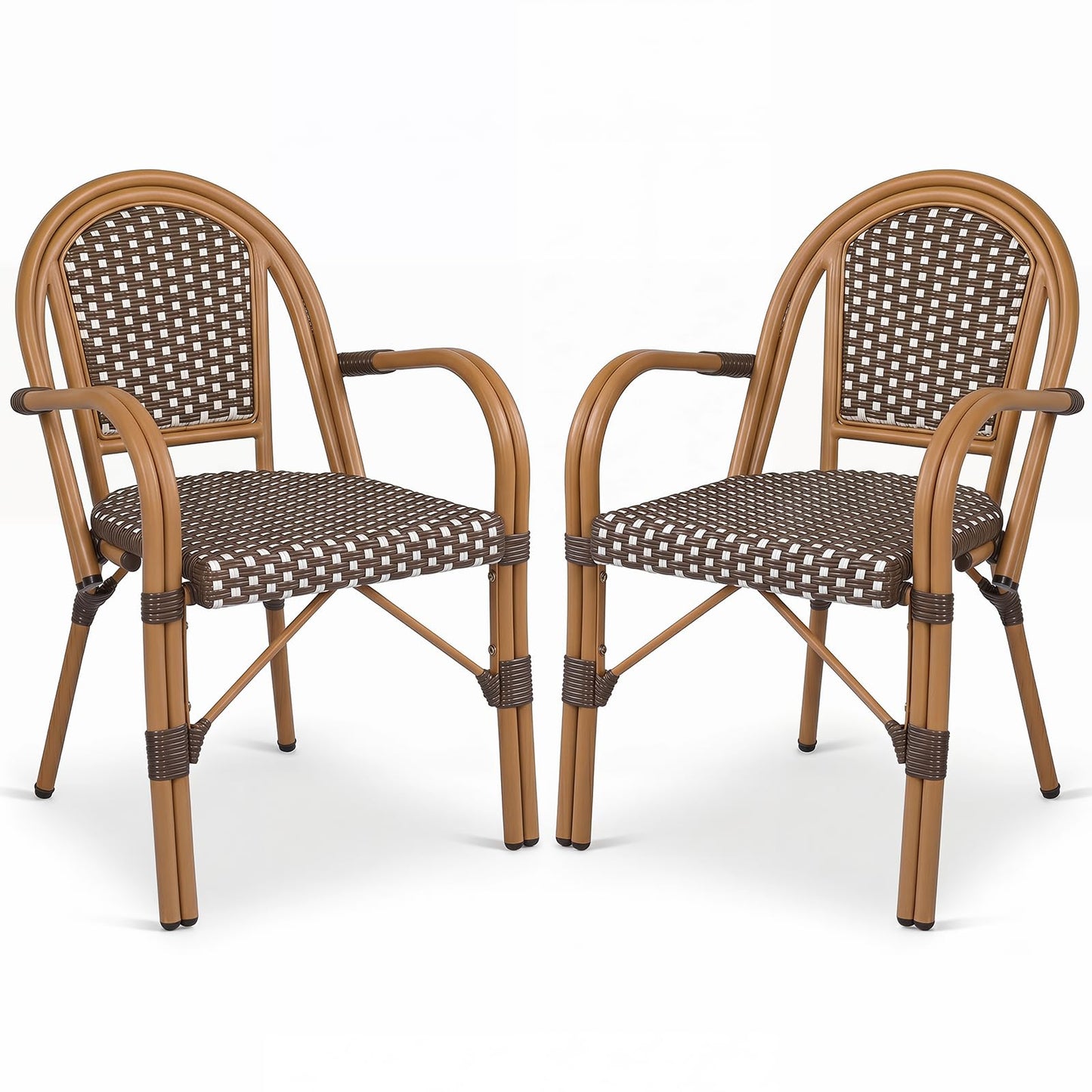 Tangkula Outdoor French Bistro Chairs Hand-Woven PE Wicker Patio Chairs(2/4)
