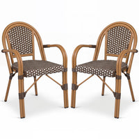 Tangkula Outdoor French Bistro Chairs Hand-Woven PE Wicker Patio Chairs(2/4)