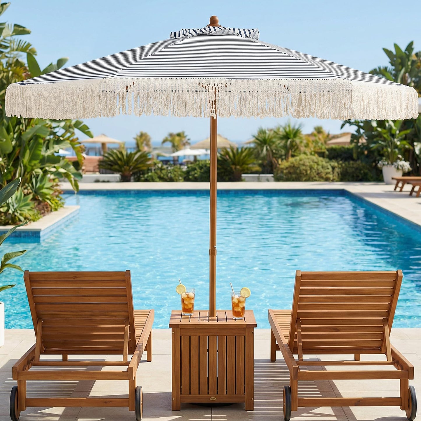 Tangkula 7Ft Patio Umbrella with Fringe 2-Tier Outdoor Boho Umbrella