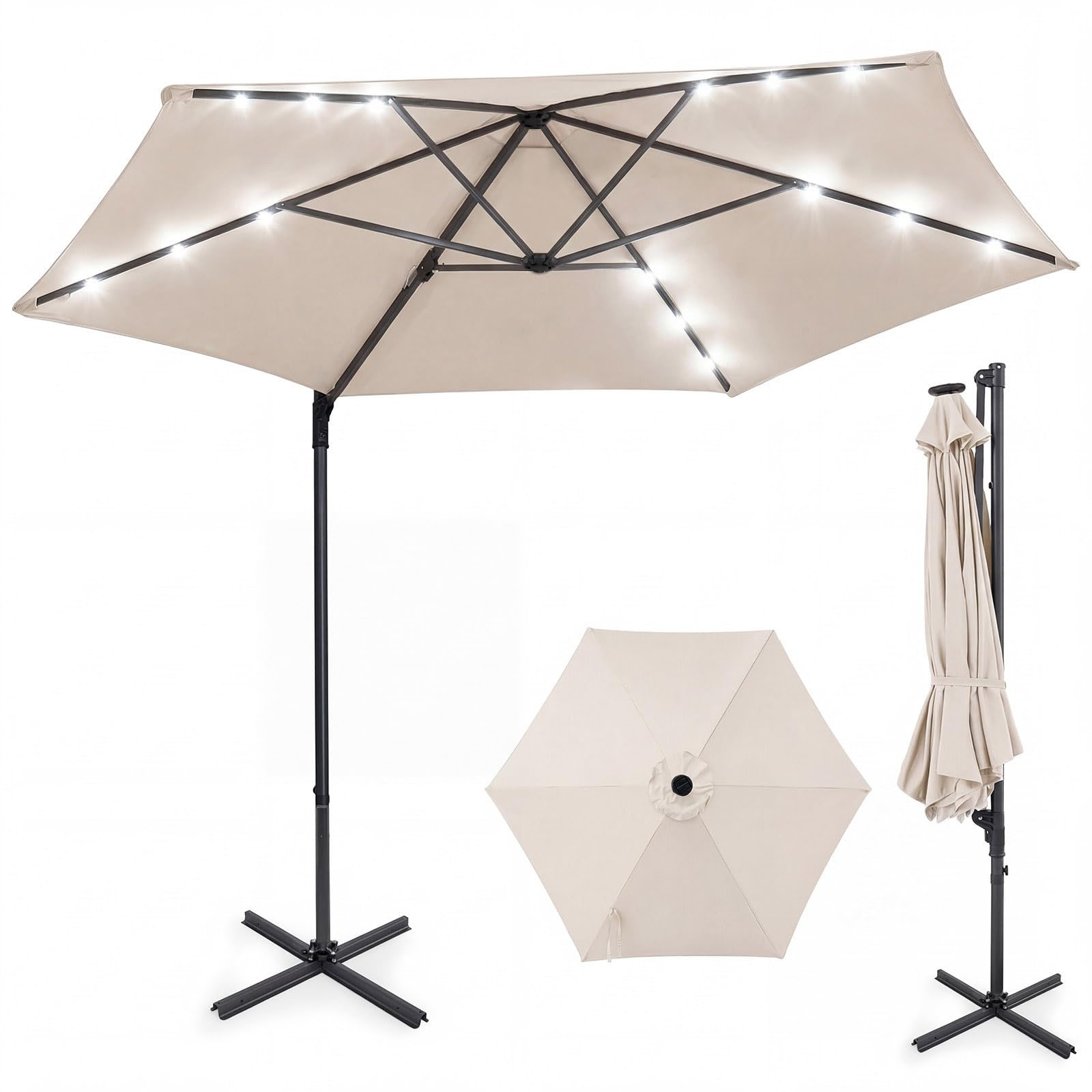 Tangkula 10ft Patio Umbrella with Solar Lights(9.6 x 9.6 x 8 ft)