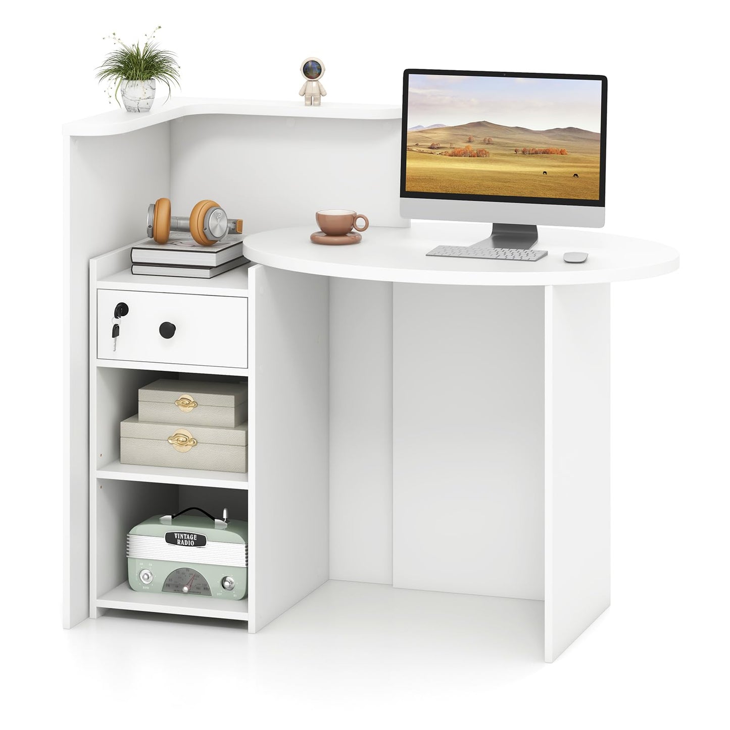 Tangkula Reception Desk, Front Counter Desk with Lockable Drawer & Adjustable Shelf