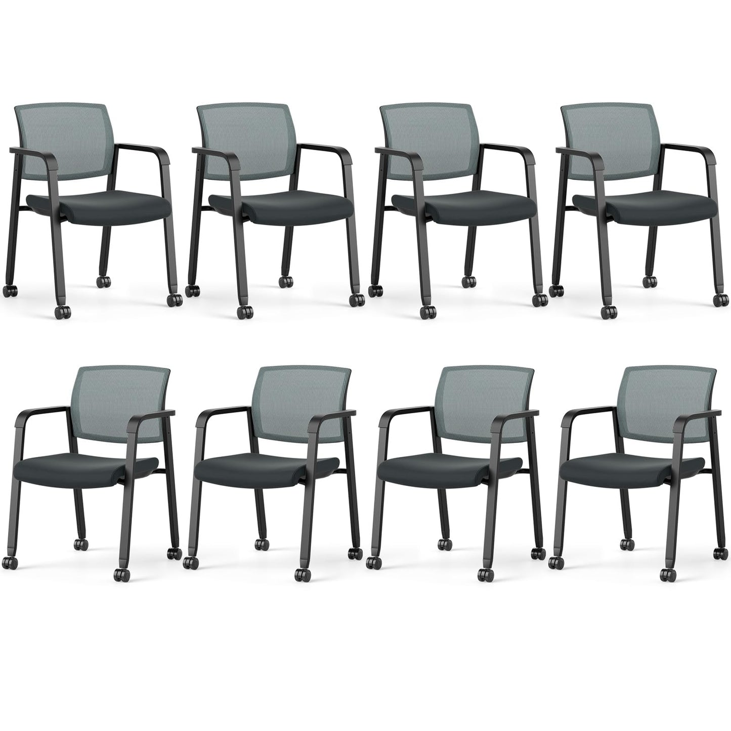 Tangkula Rolling Conference Room Chairs, Stackable Office Guest Mesh Chairs with Armrests and Wheels