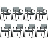 Tangkula Rolling Conference Room Chairs, Stackable Office Guest Mesh Chairs with Armrests and Wheels