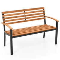 Banc d'extérieur Tangkula, causeuse de patio en bois d'acacia avec dossier et accoudoirs
