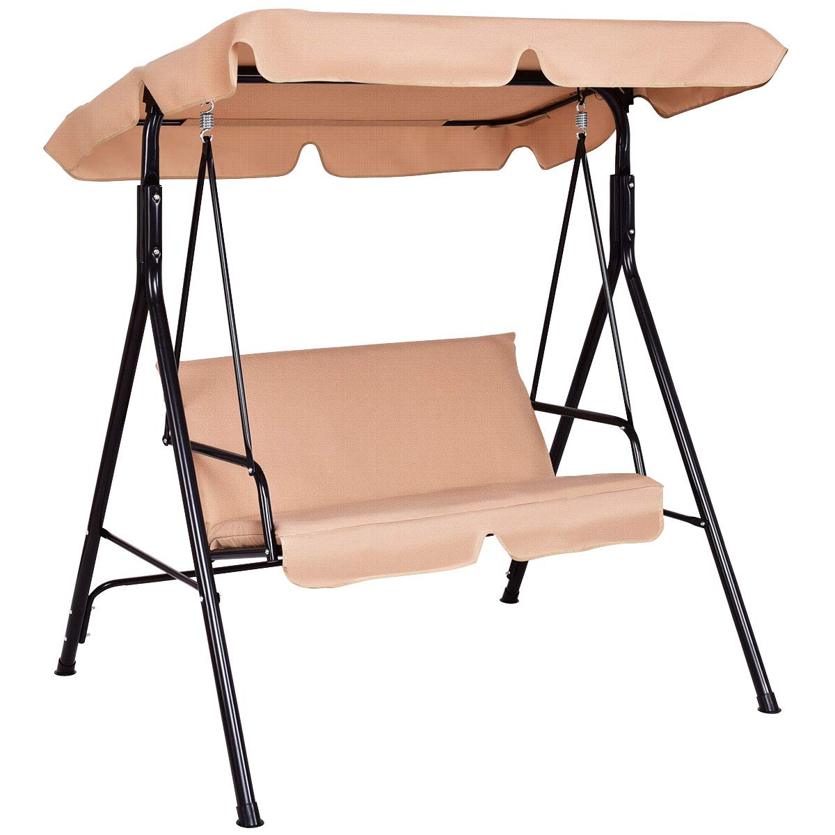 Tangkula 2-Person Patio Swing, Outdoor Yard Swing with Canopy & Cushion, Weather Resistant Steel Lounge Swing Chair