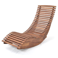 Chaise à bascule d'extérieur Tangkula en bois d'acacia, fauteuil à bascule de véranda avec siège à lattes élargi et dossier haut