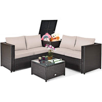 Tangkula 4 Piece Wicker Patio Set with Storage