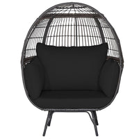 Tangkula Oversized Wicker Egg Chair, Wicker Patio Basket Circle Lounge Chair w/Metal Stand & 4 Thick Cushions, 450 LBS Max Load