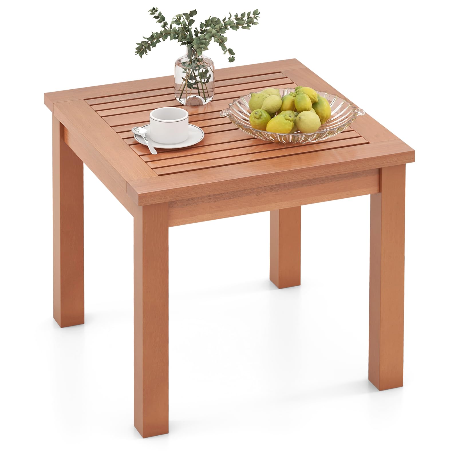 Tangkula Adirondack Outdoor Side Table, 18" Small Square Patio End Table with Slatted Tabletop