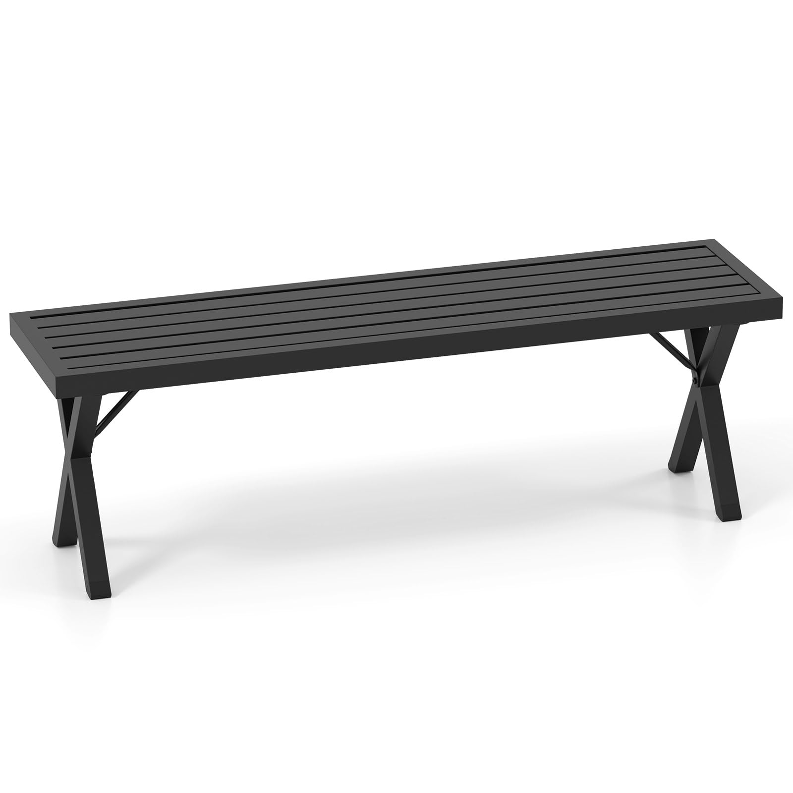 Tangkula Heavy-Duty 2-Person Patio Metal Bench w/Slatted Seat & X Legs