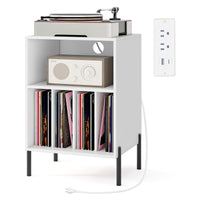 Tangkula Record Player Stand, Turntable Side Table Nightstand w/ Charging Station(Black, 31" H)