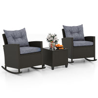 Tangkula 3 Piece Wicker Outdoor Rocking Chairs Set for Porch Garden Patio Backyard Poolside
