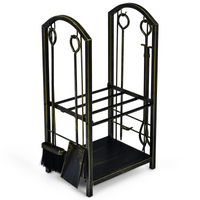 Tangkula Firewood Rack with 4 Fireplace Tools, Firewood Rack Bin Log Holder with Fireplace Tools Set