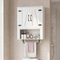 Tangkula Bathroom Wall Cabinet with 2 Barn Doors & Metal Towel Bar