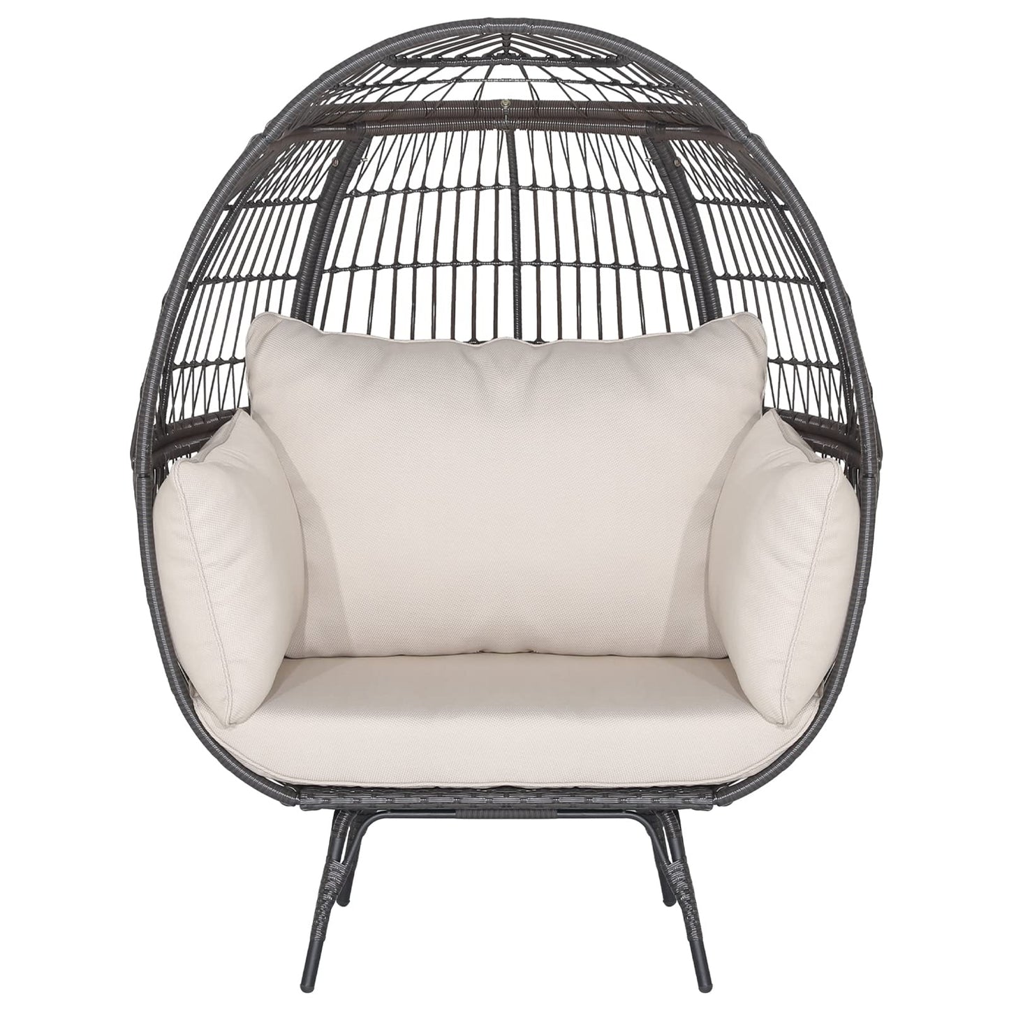 Tangkula Oversized Wicker Egg Chair, Wicker Patio Basket Circle Lounge Chair w/Metal Stand & 4 Thick Cushions, 450 LBS Max Load