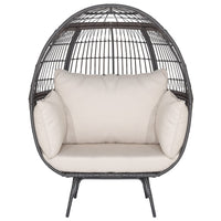 Tangkula Oversized Wicker Egg Chair, Wicker Patio Basket Circle Lounge Chair w/Metal Stand & 4 Thick Cushions, 450 LBS Max Load