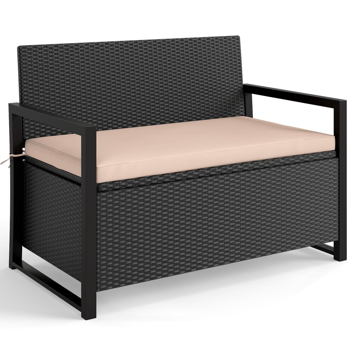 Tangkula 40 Gallon Patio Wicker Storage Bench with Cushion for Backyard